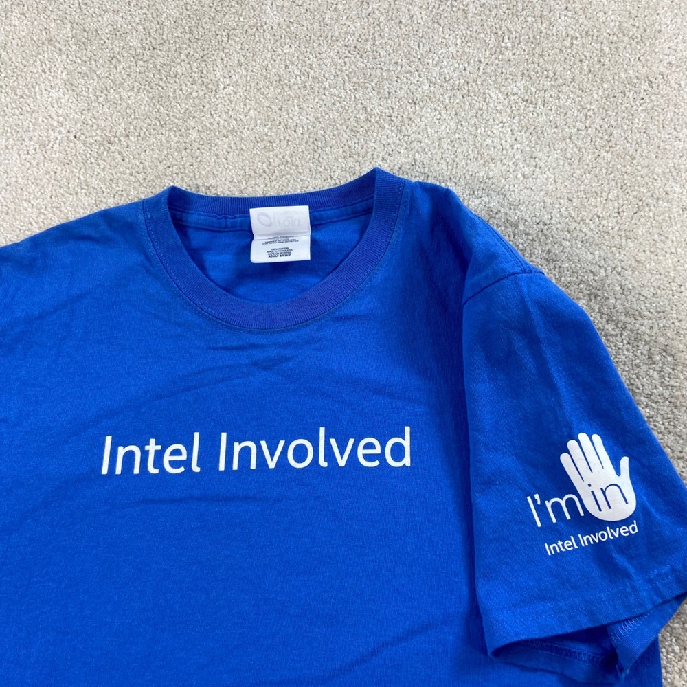 Intel T-Shirt Mens Small Blue Intel Involved Tech Corporate Promo‎ Tee Y2K